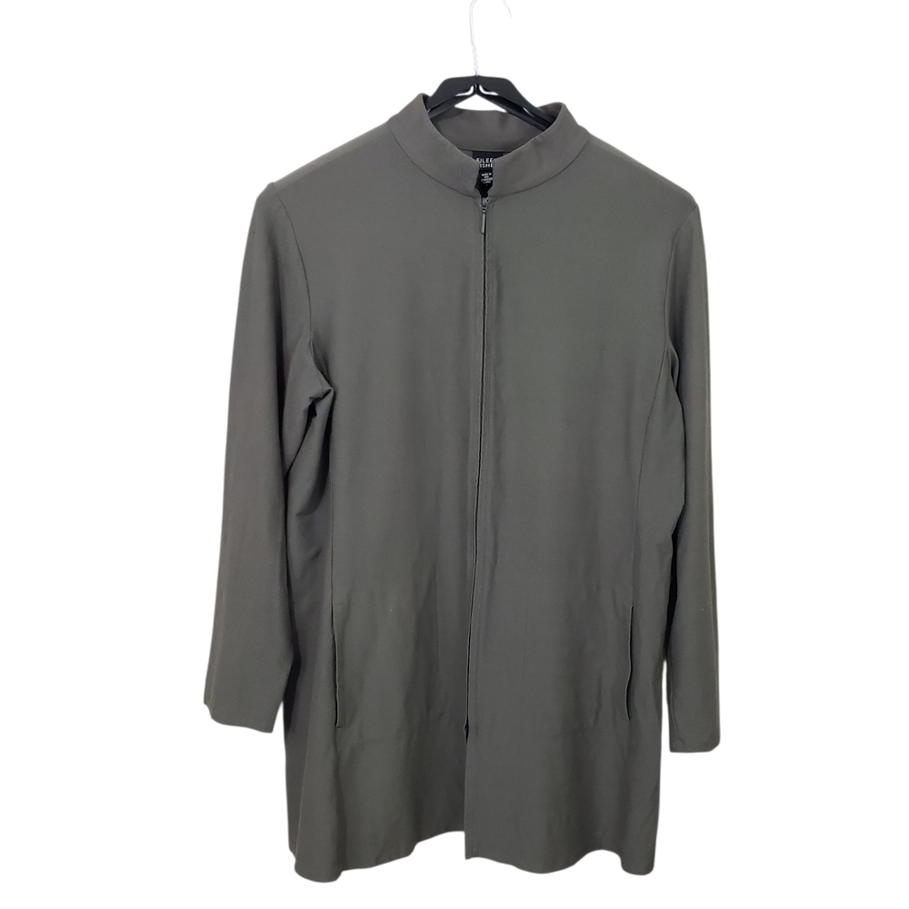 Eileen Fisher Stand Collar Zip Front Stretch Tunic Top